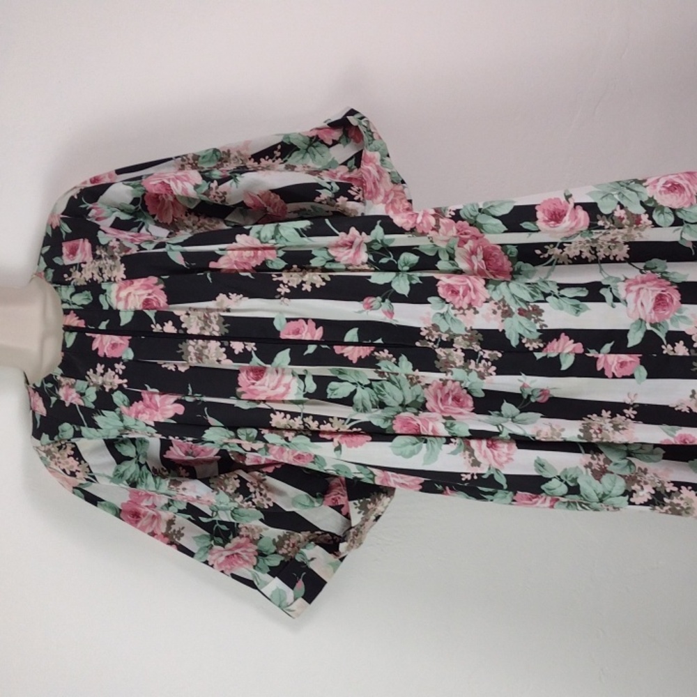 Chandio Black & White Stripe Pink Flower  Designer Like Maxi Dress